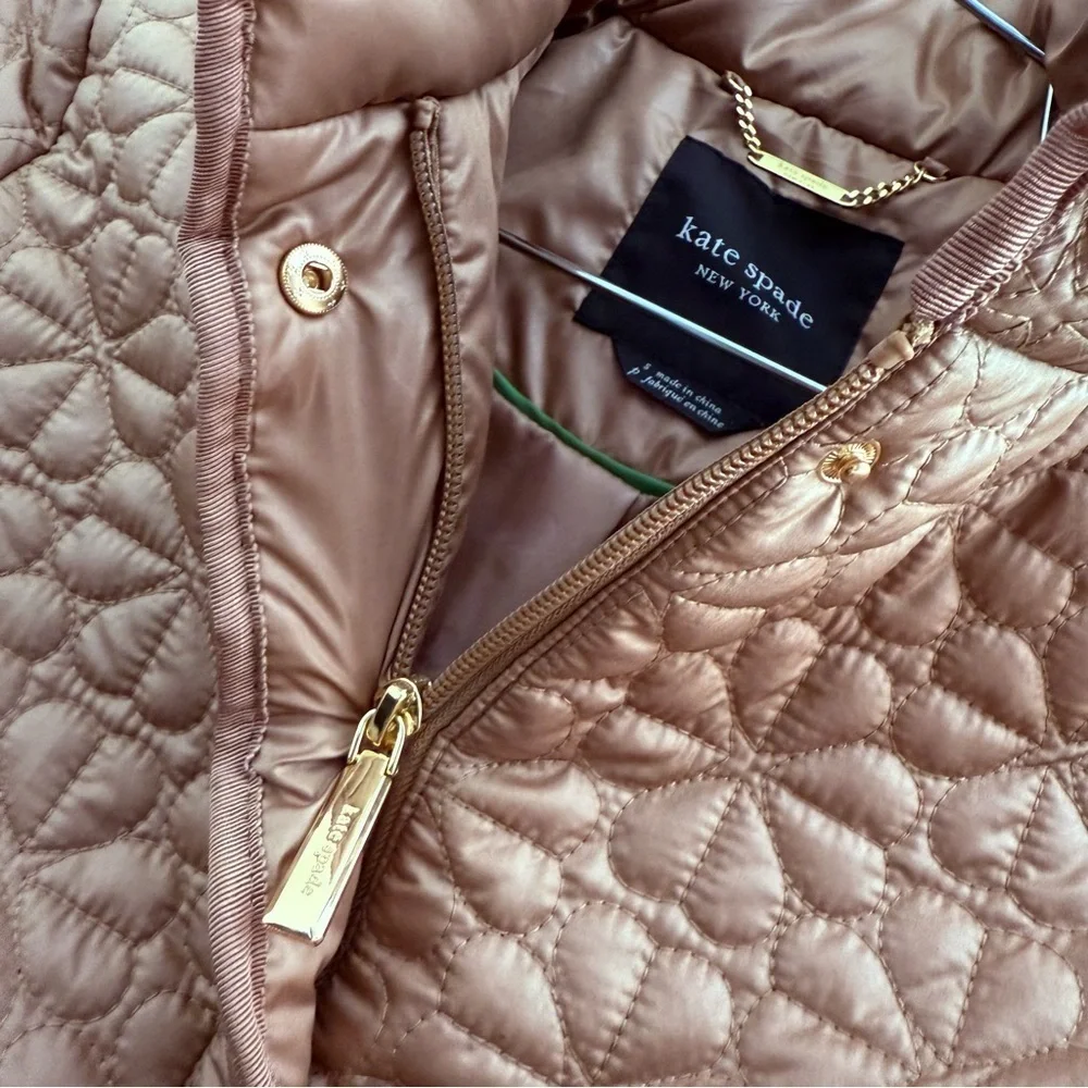 Kate Spade Latte Puffer Jacket with Quilted Spade Design